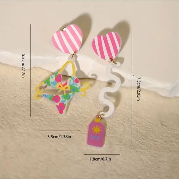 14k BEACH BATHING suntain lotion bikini mismatched earrings - Picture 2 of 6